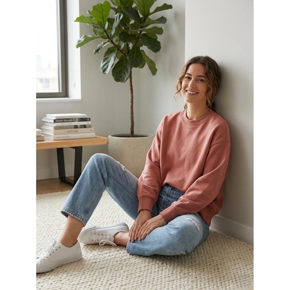 Everlane ReNew Oversized Crewneck Sweatshirt Pink Clay M F-SWTS-RFL-CR-OV